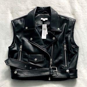 Topshop Womens Asymmetrical Faux Leather Moto Vest Size 4 Black